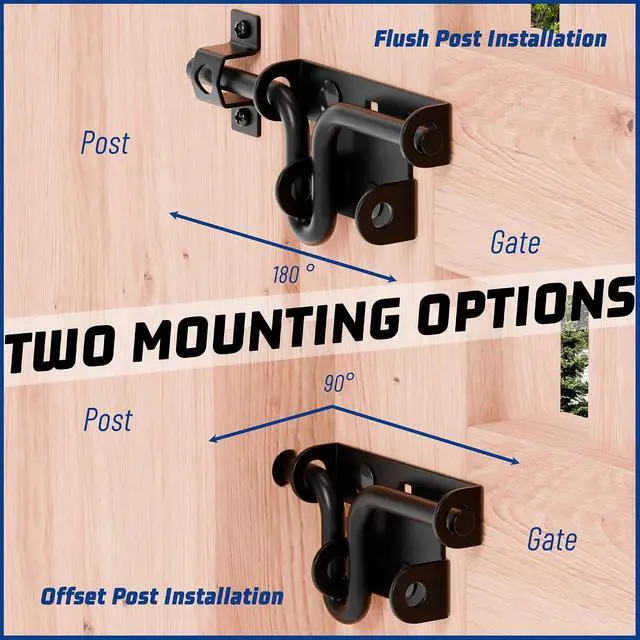 Alt view image 3 of 7 - Heavy Duty Sliding Bolt Gate Latch with Padlock Hole & Carriage Bolt, Slide Bolt Hardware for Wooden Fence/Yard Fence/Shed Door/Barn Door, Black, 4 Pack