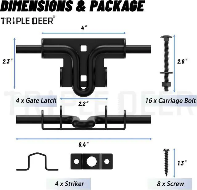 Alt view image 2 of 7 - Heavy Duty Sliding Bolt Gate Latch with Padlock Hole & Carriage Bolt, Slide Bolt Hardware for Wooden Fence/Yard Fence/Shed Door/Barn Door, Black, 4 Pack