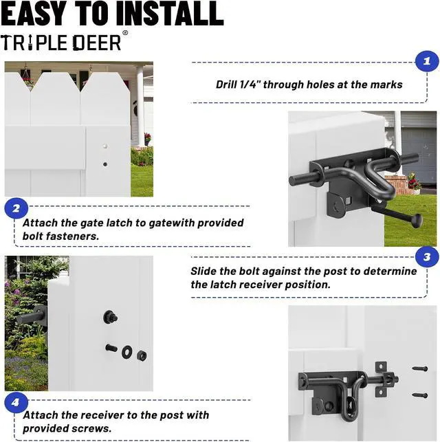 Alt view image 7 of 7 - Heavy Duty Sliding Bolt Gate Latch with Padlock Hole & Carriage Bolt, Slide Bolt Hardware for Wooden Fence/Yard Fence/Shed Door/Barn Door, Black, 4 Pack