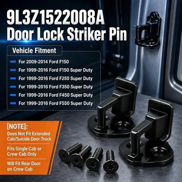 Alt view image 2 of 6 - Door Lock Striker Pair 9L3Z-1522008-A Front Left Right Door Latch Striker Pin Compatible with 2009-2014 Ford F-150 Replacement Door Lock Striker with Mounting Screws