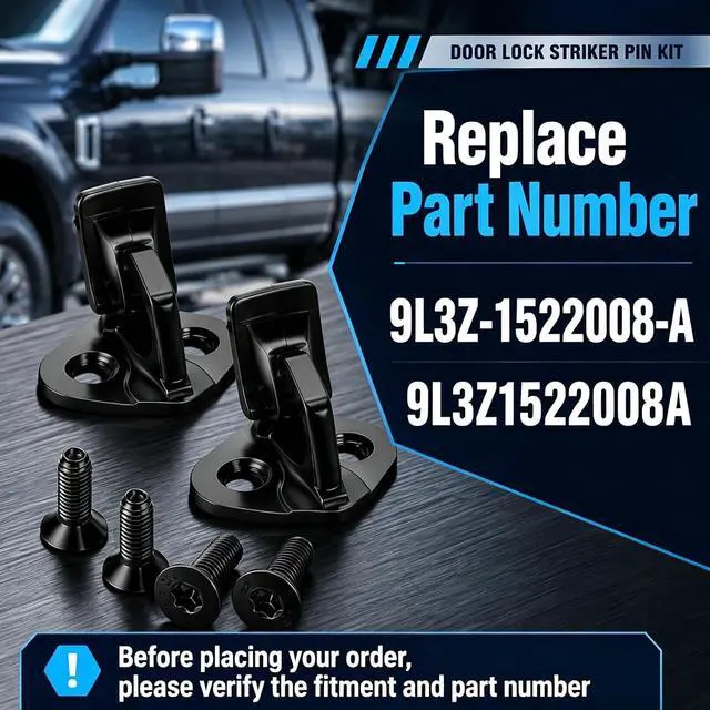 Alt view image 3 of 6 - Door Lock Striker Pair 9L3Z-1522008-A Front Left Right Door Latch Striker Pin Compatible with 2009-2014 Ford F-150 Replacement Door Lock Striker with Mounting Screws