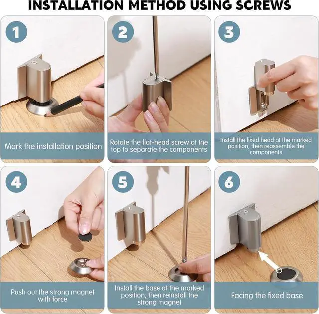 Alt view image 6 of 7 - 4 Pack Upgraded Magnetic Door Stopper for Bottom Wall Floor No Drill Invisible Door Wedge Stopper Heavy Duty Magnetic Catch Holder Zinc Alloy Door-wall Floor Protector, Brushed Nickel