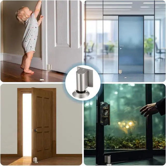 Alt view image 7 of 7 - 4 Pack Upgraded Magnetic Door Stopper for Bottom Wall Floor No Drill Invisible Door Wedge Stopper Heavy Duty Magnetic Catch Holder Zinc Alloy Door-wall Floor Protector, Brushed Nickel