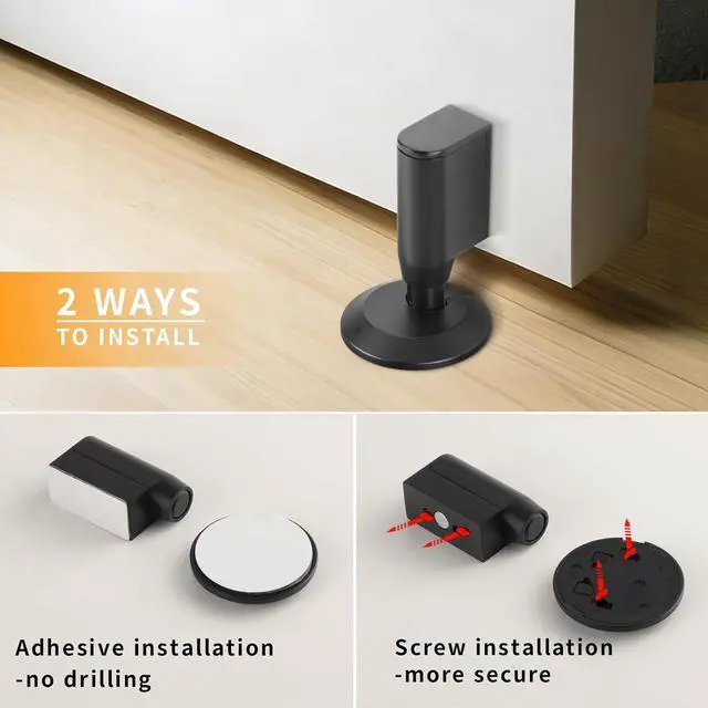 Alt view image 5 of 6 - 3 Pack Magnetic Door Stopper, Retractable Magnet Floor Door Stop with 0.4 in (10mm) Extension Base, Adhesive Door Magnetic Catch, Door Holder for Gaps Up to 1.4 in (35mm), Black MB-3