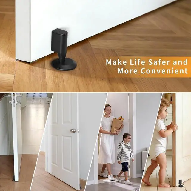 Alt view image 6 of 6 - 3 Pack Magnetic Door Stopper, Retractable Magnet Floor Door Stop with 0.4 in (10mm) Extension Base, Adhesive Door Magnetic Catch, Door Holder for Gaps Up to 1.4 in (35mm), Black MB-3