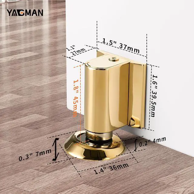 Alt view image 2 of 6 - 3 Pack Magnetic Door Stopper Floor Mount, No Drilling Adhesive Door Holder, Retractable Magnetic Door Stop, Keep Door Open, Windproof Door Catch for Home, Pet and Renters, Polished Gold