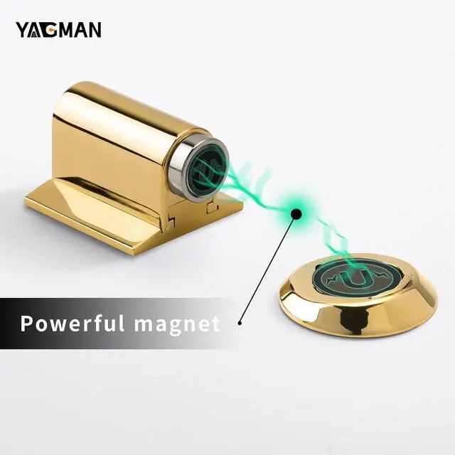 Alt view image 3 of 6 - 3 Pack Magnetic Door Stopper Floor Mount, No Drilling Adhesive Door Holder, Retractable Magnetic Door Stop, Keep Door Open, Windproof Door Catch for Home, Pet and Renters, Polished Gold