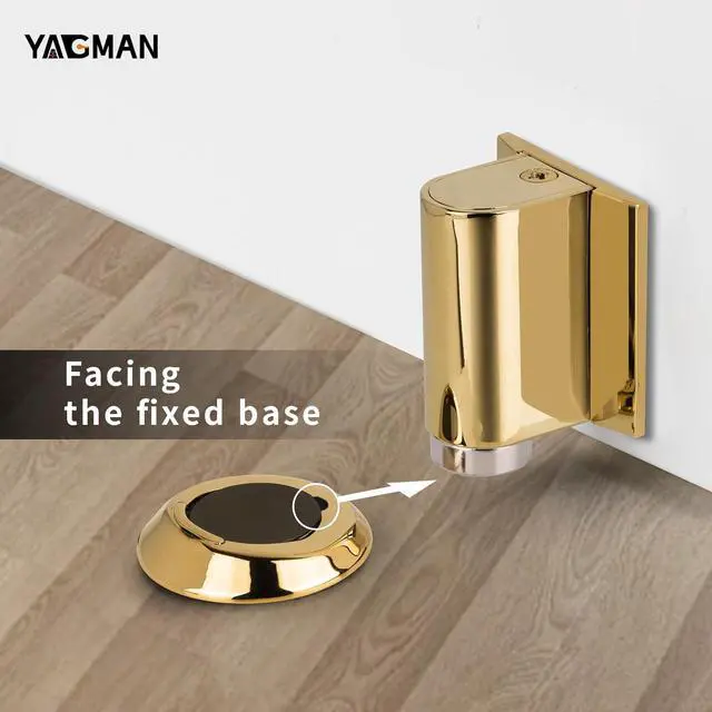 Alt view image 4 of 6 - 3 Pack Magnetic Door Stopper Floor Mount, No Drilling Adhesive Door Holder, Retractable Magnetic Door Stop, Keep Door Open, Windproof Door Catch for Home, Pet and Renters, Polished Gold