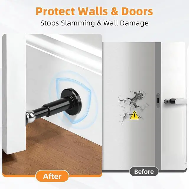 Alt view image 4 of 7 - Magnetic Door Stop, 2 Pack Door Stoppers Magnetic Door Catch, Heavy Duty Adjustable Doorstops Wall Floor Black Magnet Door Holder, Stainless Steel