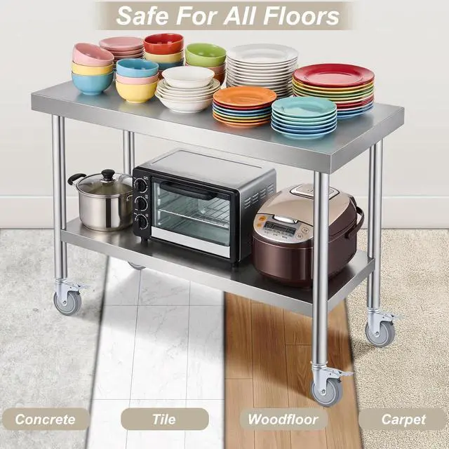 Alt view image 6 of 7 - 4 Inch Prep Table Caster Wheels Set, 4 Heavy Duty Expanding Stem Casters Fit 7/8", 1", 1-1/2", 1-5/8" Tube Leg with Brake for Stainless Steel Table, Cart, Furniture Legs, Kitchen Workbench