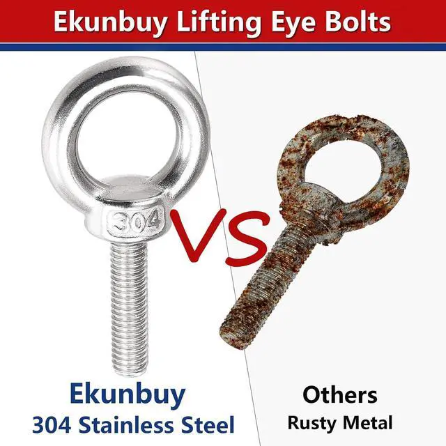 Alt view image 3 of 6 - Lifting Shoulder Eye Bolts, Heavy Duty Screw Bolt 304 Stainless Steel Lifting Ring Threaded Eyebolts with Washers and Nuts for Indoor Outdoor