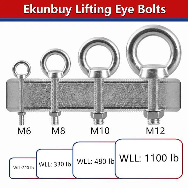 Alt view image 4 of 6 - Lifting Shoulder Eye Bolts, Heavy Duty Screw Bolt 304 Stainless Steel Lifting Ring Threaded Eyebolts with Washers and Nuts for Indoor Outdoor