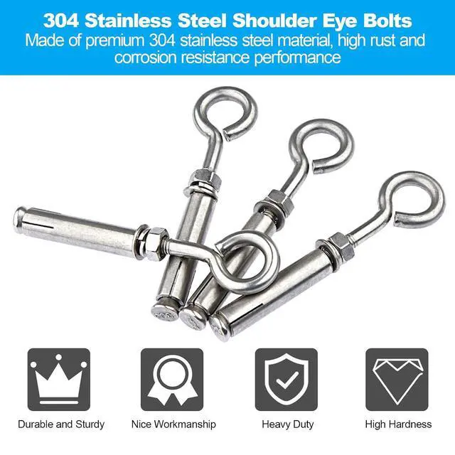 Alt view image 2 of 7 - Shoulder Eye Bolts M10 Heavy Duty Shoulder Lag Eyebolts, Stainless Steel Expansion Screws Wall Concrete Anchors Fastener with Nut for Wall Ceiling Concrete Masonry, 10PCS