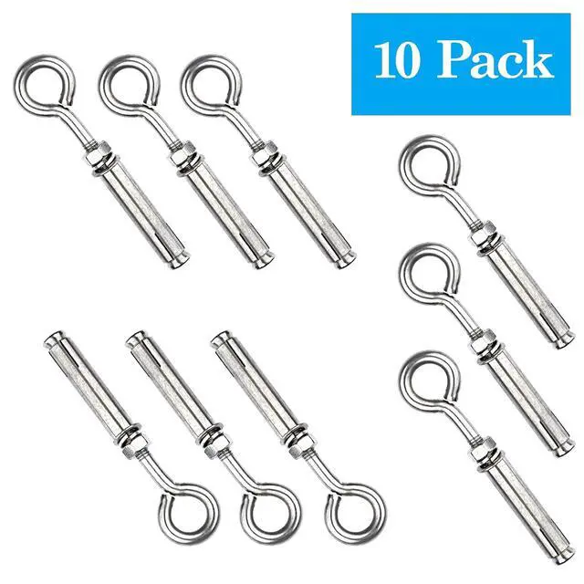 Alt view image 5 of 7 - Shoulder Eye Bolts M10 Heavy Duty Shoulder Lag Eyebolts, Stainless Steel Expansion Screws Wall Concrete Anchors Fastener with Nut for Wall Ceiling Concrete Masonry, 10PCS