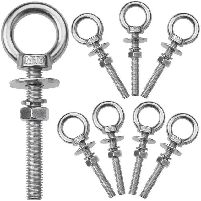 Main image of 8 Pack M10 Stainless Steel Eye Bolts with Nuts, 3/8" x 3" Long Lifting Ring Eye Bolt Eye Bolts Heavy Duty for Hang Tie Down Outdoor (8, M10x77mm (3/8"x3"))