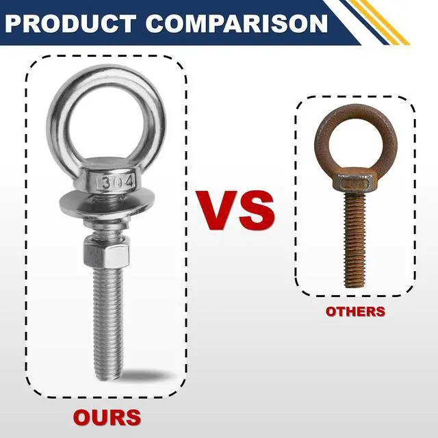 Alt view image 6 of 7 - 8 Pack M10 Stainless Steel Eye Bolts with Nuts, 3/8" x 3" Long Lifting Ring Eye Bolt Eye Bolts Heavy Duty for Hang Tie Down Outdoor (8, M10x77mm (3/8"x3"))