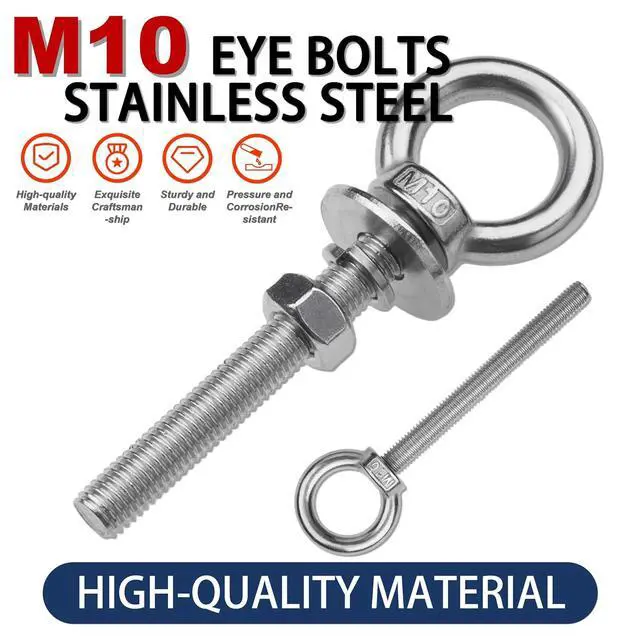Alt view image 5 of 7 - 8 Pack M10 Stainless Steel Eye Bolts with Nuts, 3/8" x 3" Long Lifting Ring Eye Bolt Eye Bolts Heavy Duty for Hang Tie Down Outdoor (8, M10x77mm (3/8"x3"))