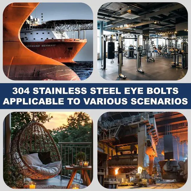 Alt view image 7 of 7 - 8 Pack M10 Stainless Steel Eye Bolts with Nuts, 3/8" x 3" Long Lifting Ring Eye Bolt Eye Bolts Heavy Duty for Hang Tie Down Outdoor (8, M10x77mm (3/8"x3"))