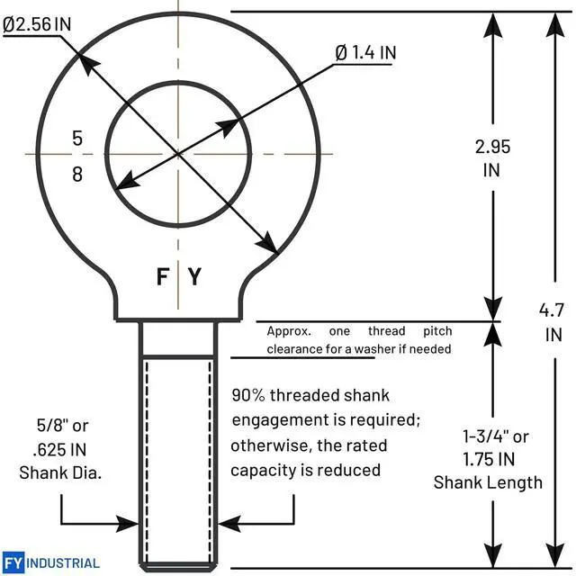 Alt view image 2 of 6 - 3 Pcs Lifting Shoulder Eye Bolts 5/8"-11 X 1-3/4"