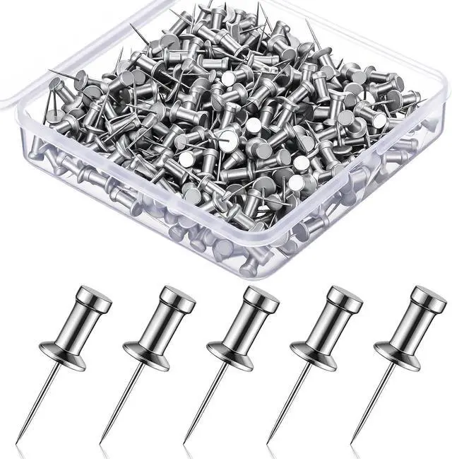 Main image of 300 Pcs Aluminum Head Push Pins with 5/8" Steel Solid Metal Thumb Tacks Silver Push Pins for Wall Office Study Bulletin Boards Hanging Posters Marked Maps Fixed Objects Decoration