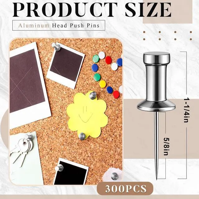 Alt view image 2 of 6 - 300 Pcs Aluminum Head Push Pins with 5/8" Steel Solid Metal Thumb Tacks Silver Push Pins for Wall Office Study Bulletin Boards Hanging Posters Marked Maps Fixed Objects Decoration