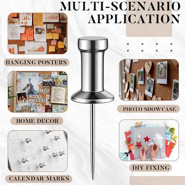 Alt view image 4 of 6 - 300 Pcs Aluminum Head Push Pins with 5/8" Steel Solid Metal Thumb Tacks Silver Push Pins for Wall Office Study Bulletin Boards Hanging Posters Marked Maps Fixed Objects Decoration