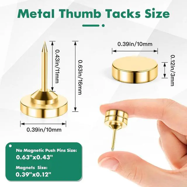 Alt view image 2 of 7 - 60 Sets of Gold Magnetic Push Pins, Flat Poster Hanger, Cute Push Pins for Corkboard,Thumb Tacks for Wall Hangings, Decorative Pushpins for Bulletin Board