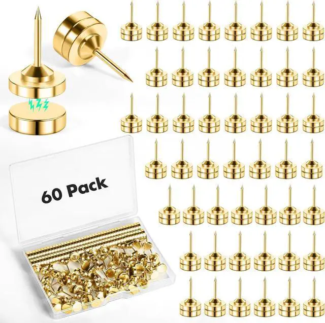Main image of 60 Sets of Gold Magnetic Push Pins, Flat Poster Hanger, Cute Push Pins for Corkboard,Thumb Tacks for Wall Hangings, Decorative Pushpins for Bulletin Board
