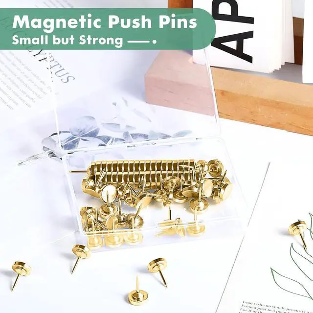Alt view image 5 of 7 - 60 Sets of Gold Magnetic Push Pins, Flat Poster Hanger, Cute Push Pins for Corkboard,Thumb Tacks for Wall Hangings, Decorative Pushpins for Bulletin Board