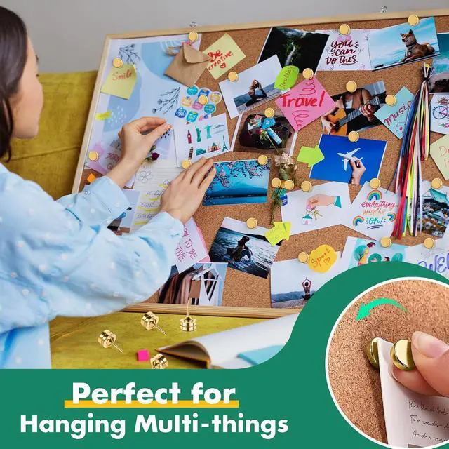Alt view image 6 of 7 - 60 Sets of Gold Magnetic Push Pins, Flat Poster Hanger, Cute Push Pins for Corkboard,Thumb Tacks for Wall Hangings, Decorative Pushpins for Bulletin Board