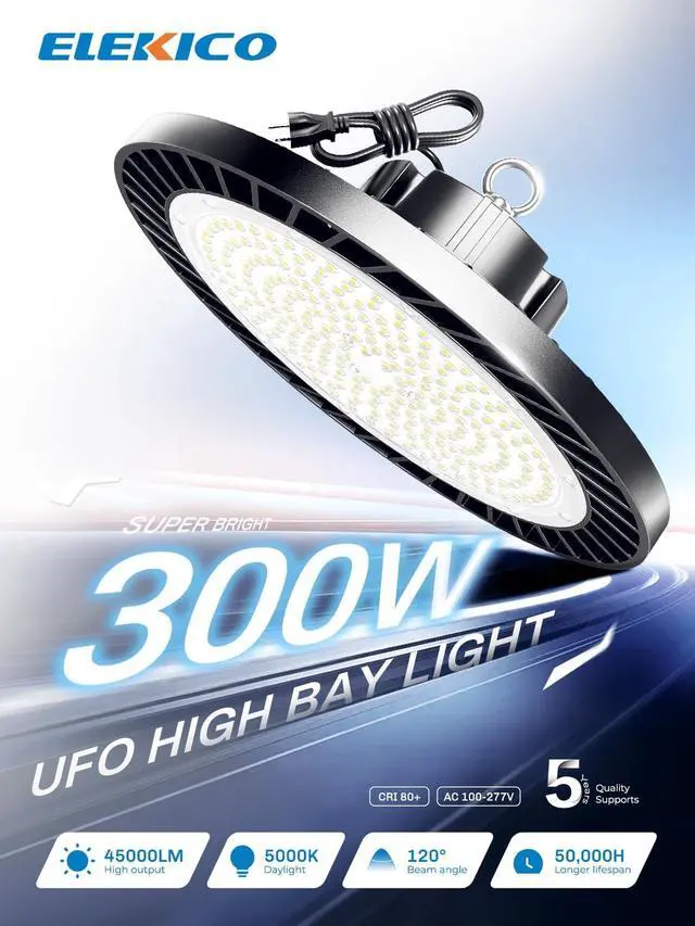 Alt view image 3 of 6 - Industrial-grade Super Bright 300W 45000LM UFO Led High Bay Light For Shop | 5000K High Bay Led Shop Lights with 5ft Cable| Shop&Garage Lighting Lights for Factory Workshop Warehouse Garage Barn
