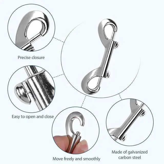Alt view image 3 of 6 - 100 PCS 3.5 Inch Double Ended Bolt Snaps Hooks, Silver Zinc Alloy Double Trigger Metal Clips for Linking Pet Dog Leash Collar, Key Holder, Water Bucket, Horse Feed, Hammocks, 110 Lbs Capacity