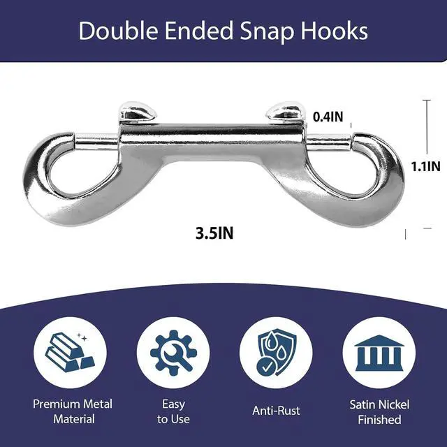 Alt view image 2 of 6 - 100 PCS 3.5 Inch Double Ended Bolt Snaps Hooks, Silver Zinc Alloy Double Trigger Metal Clips for Linking Pet Dog Leash Collar, Key Holder, Water Bucket, Horse Feed, Hammocks, 110 Lbs Capacity