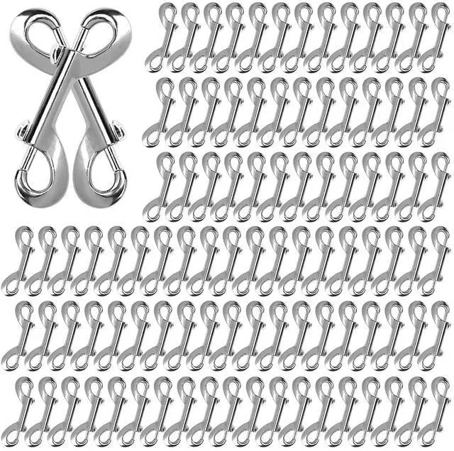 Main image of 100 PCS 3.5 Inch Double Ended Bolt Snaps Hooks, Silver Zinc Alloy Double Trigger Metal Clips for Linking Pet Dog Leash Collar, Key Holder, Water Bucket, Horse Feed, Hammocks, 110 Lbs Capacity