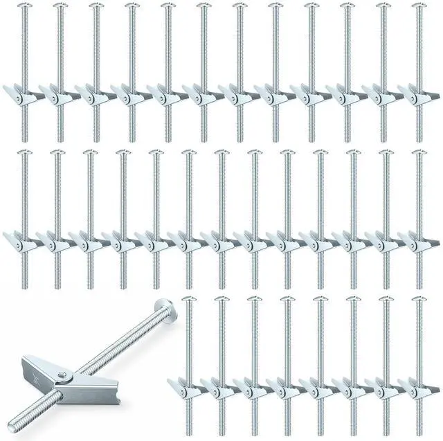 Main image of 100 pcs 1/4'' x 5'' Toggle Bolts Butterfly Screws Anchors Heavy Duty Wall Anchors for Drywall with Wing Nuts for Hanging Heavy Objects on Drywall