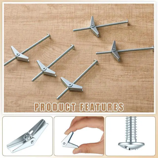 Alt view image 3 of 6 - 100 pcs 1/4'' x 5'' Toggle Bolts Butterfly Screws Anchors Heavy Duty Wall Anchors for Drywall with Wing Nuts for Hanging Heavy Objects on Drywall