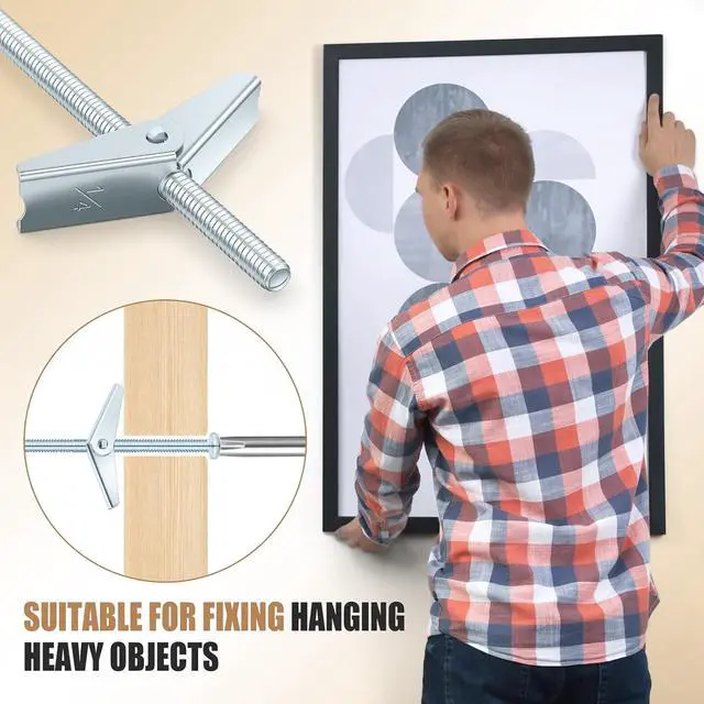 Alt view image 5 of 6 - 100 pcs 1/4'' x 5'' Toggle Bolts Butterfly Screws Anchors Heavy Duty Wall Anchors for Drywall with Wing Nuts for Hanging Heavy Objects on Drywall