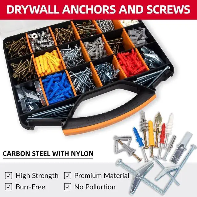 Alt view image 3 of 7 - 878-Piece Value Combo Set Plastic Drywall Anchor kit with Screws and Wing Nut Kit for Hanging Heavy Items on Drywall, 10 Sizes Total Plus Screw tweezer Tool Set
