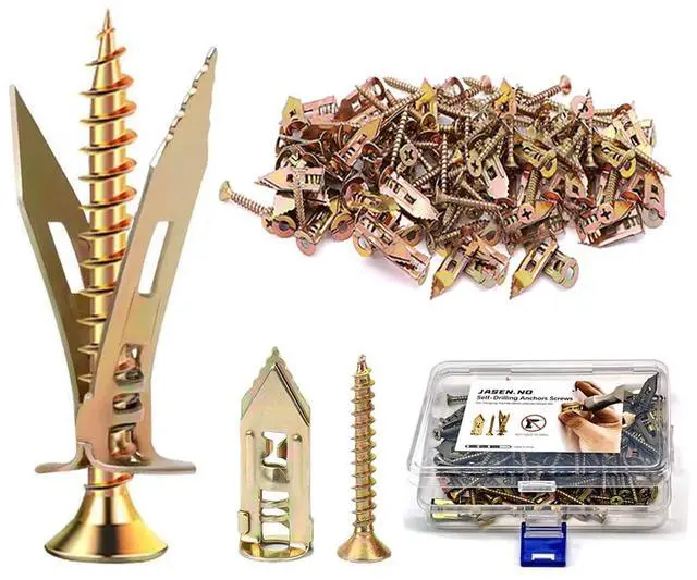 Main image of Self-Drilling Drywall Anchors,Heavy Duty Drywall Anchors and Screws kit,Door Hinge Repair Tool,Dry Wall Anchors for Fixing Wall Decor, Furniture,Statues,Photo Frames (1.57IN,100Pcs)