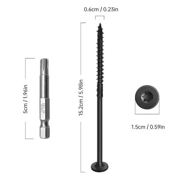 Alt view image 2 of 6 - 6 Inch Deck Screws 150Pcs, Structural Wood Screws, Rust Resistant Timber Screws for Timber/Log/Landscaping Wood, with T30 Star Bit (#14 x 6)