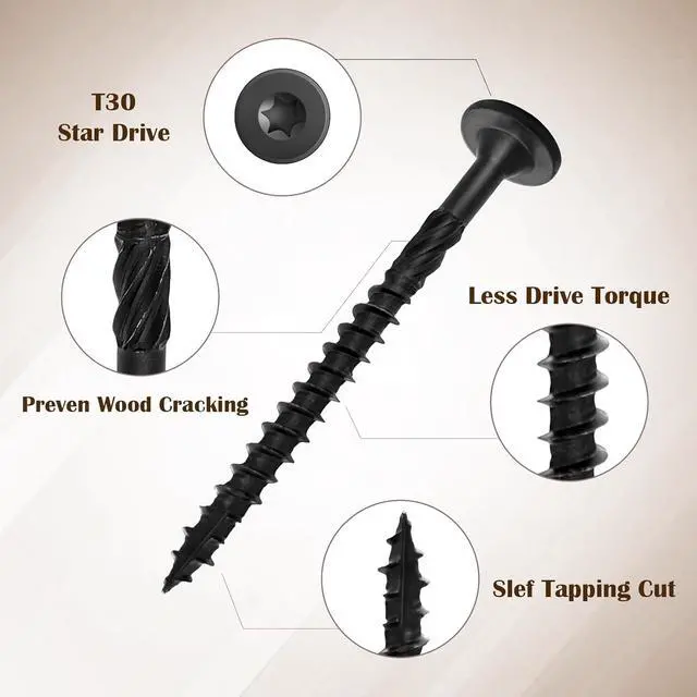 Alt view image 3 of 6 - 8 Inch Wood Screws 150Pcs, Heavy Duty Deck Screws with T30 Star Drive Structural Screws for Timber/Log/Landscaping Wood (#14 x 8)