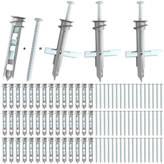 Main image of 50 Pcs Heavy Duty Drywall Anchors Self-Drilling Drywall Toggle Bolts and Zinc Screws Kit Metal Hollow Wall Door Anchors with #8 x 2-1/8 Inch Screws Holds up to 100 Lbs for Hollow Wall Hanging