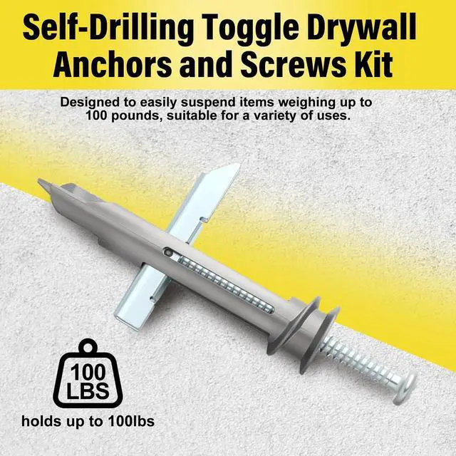 Alt view image 3 of 6 - 50 Pcs Heavy Duty Drywall Anchors Self-Drilling Drywall Toggle Bolts and Zinc Screws Kit Metal Hollow Wall Door Anchors with #8 x 2-1/8 Inch Screws Holds up to 100 Lbs for Hollow Wall Hanging