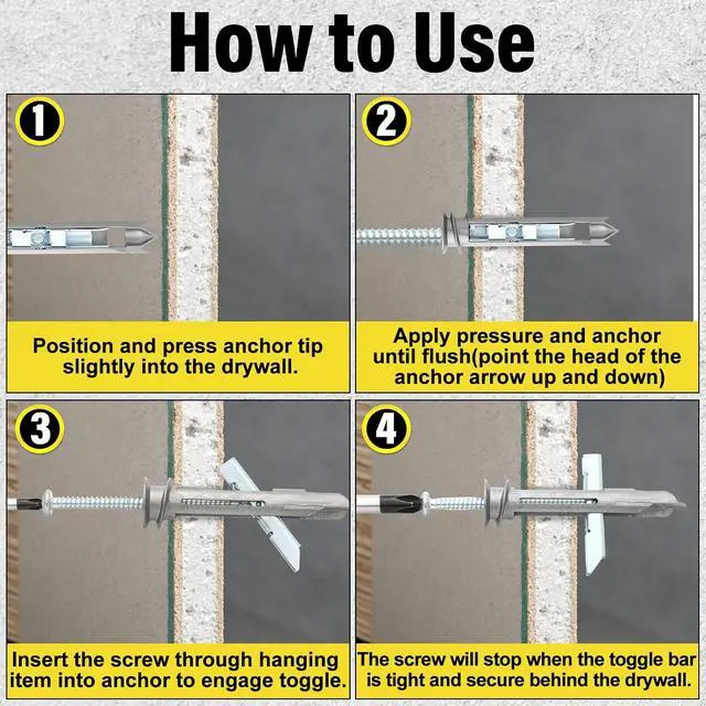 Alt view image 4 of 6 - 50 Pcs Heavy Duty Drywall Anchors Self-Drilling Drywall Toggle Bolts and Zinc Screws Kit Metal Hollow Wall Door Anchors with #8 x 2-1/8 Inch Screws Holds up to 100 Lbs for Hollow Wall Hanging