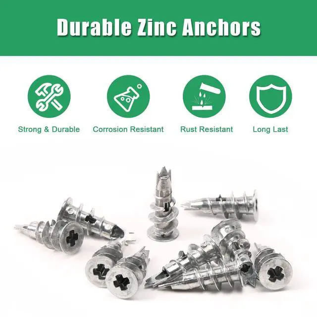 Alt view image 3 of 5 - 500PCS Zinc Self-Drilling Drywall Anchors with Screws Kit, 250pcs Heavy Duty Metal Wall Anchors and 250pcs #8 x 1'' Screws