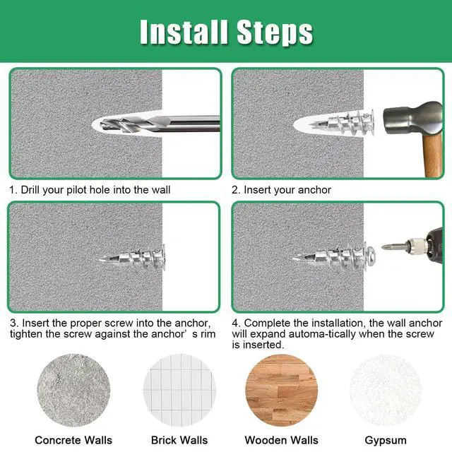 Alt view image 5 of 5 - 500PCS Zinc Self-Drilling Drywall Anchors with Screws Kit, 250pcs Heavy Duty Metal Wall Anchors and 250pcs #8 x 1'' Screws