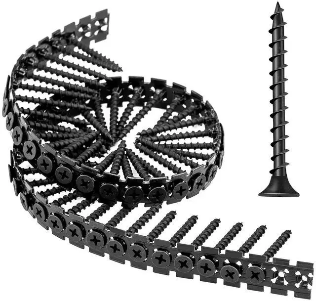 Main image of Collated Drywall Screws, #6 x 1-1/4" Coarse Thread Wood Screws for Drywall Screw Gun, Phosphate Finish Black Screws for Drywall to Wood (1,000 Counts)