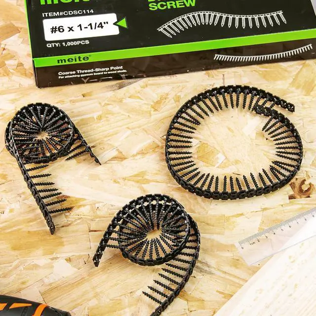 Alt view image 7 of 7 - Collated Drywall Screws, #6 x 1-1/4" Coarse Thread Wood Screws for Drywall Screw Gun, Phosphate Finish Black Screws for Drywall to Wood (1,000 Counts)