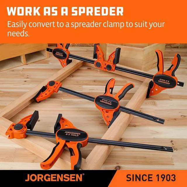 Alt view image 7 of 7 - E-Z Hold 300LBS Medium Duty Clamps, 12 Inch 2-Pack Expandable Clamp/Spreader, One Hand Bar Clamps, Trigger Clamp, Bar Clamps for Woodworking