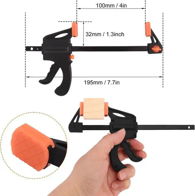 Alt view image 2 of 7 - 20 Pack 4 Inch F Bar Clamp, Medium Duty 70lbs One Handed Clamps/Spreader, Bar Clamps for Woodworking, Crafting, by